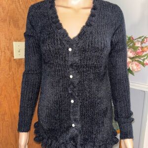INNER CIRCLE Black Fuzzy Cardigan w/ Pearl Buttons size XL